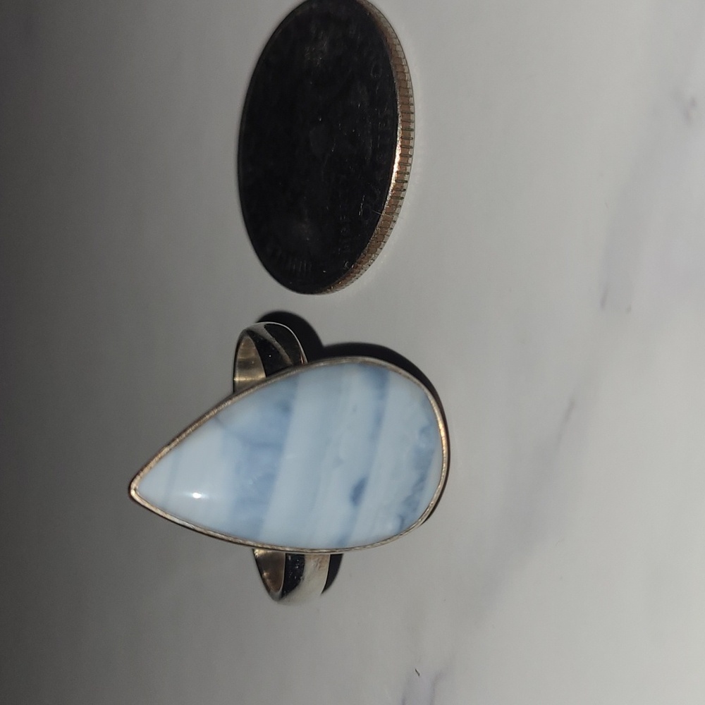 Blue Lace Agate tear drop Ring Sterling